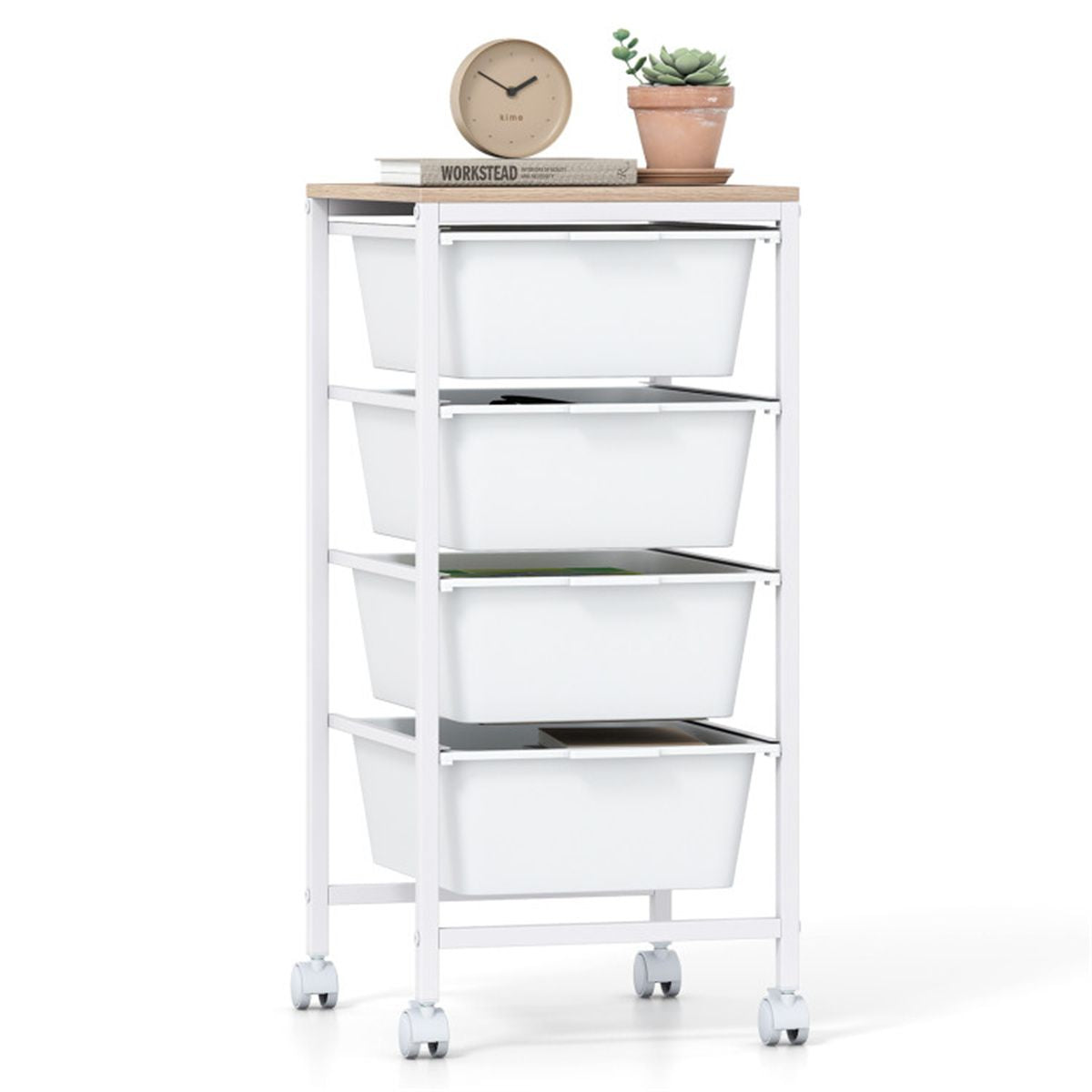 4-Drawer Rolling Storage Cart with MDF Wooden Top