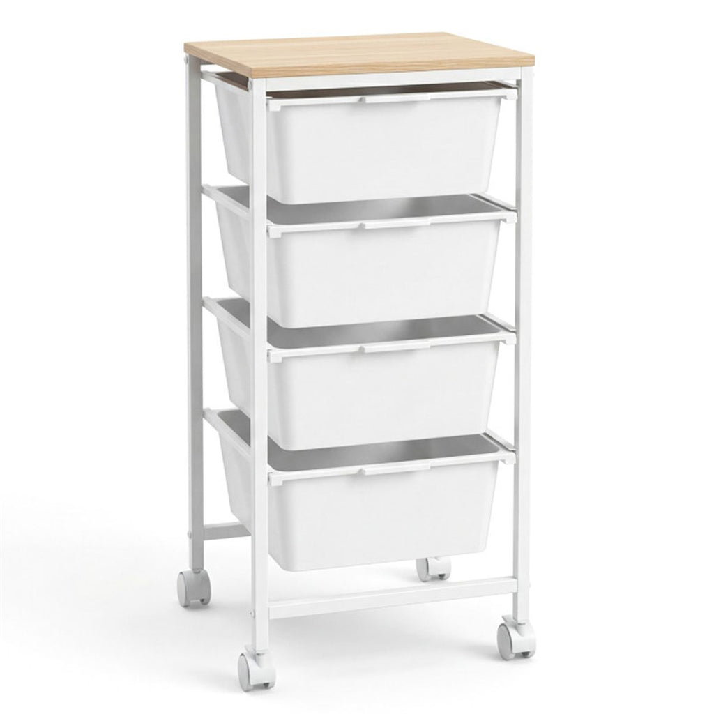 4-Drawer Rolling Storage Cart with MDF Wooden Top