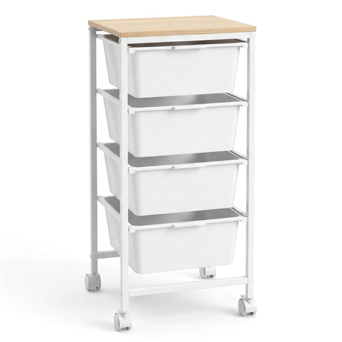 4-Drawer Rolling Storage Cart with MDF Wooden Top