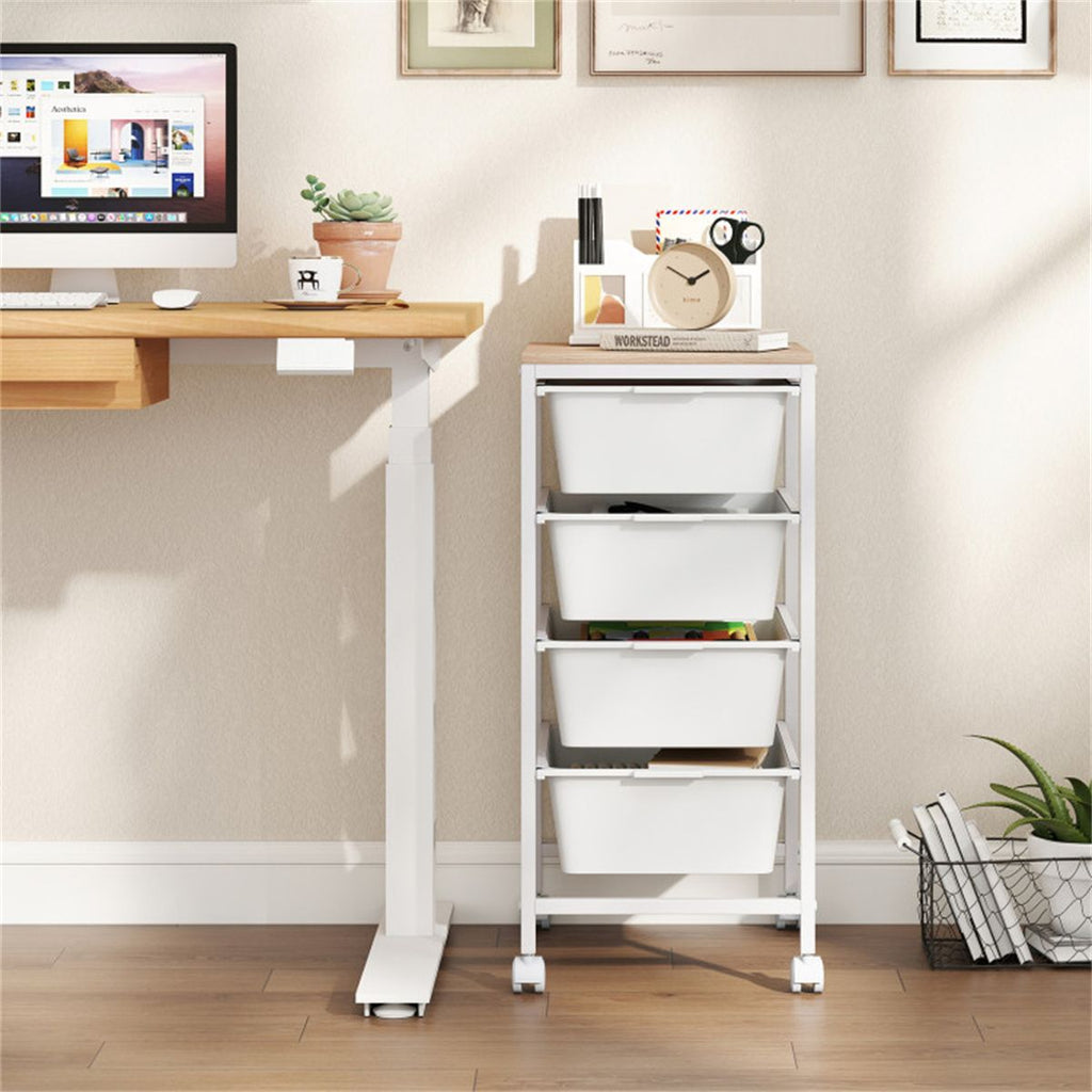 4-Drawer Rolling Storage Cart with MDF Wooden Top