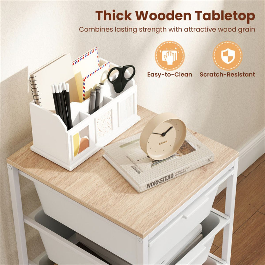 4-Drawer Rolling Storage Cart with MDF Wooden Top
