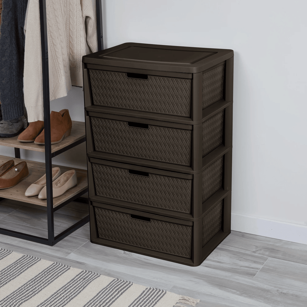 Four-Drawer Cross-Weave Storage Tower