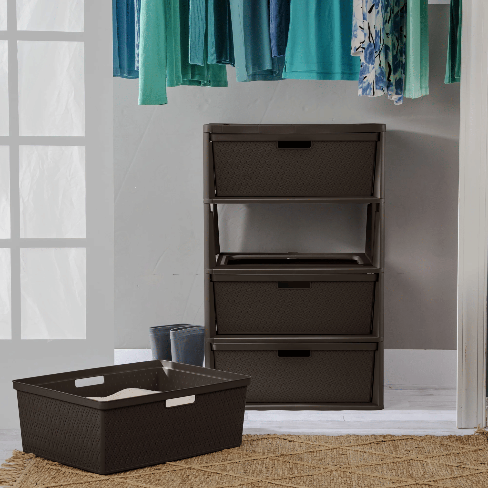 Four-Drawer Cross-Weave Storage Tower