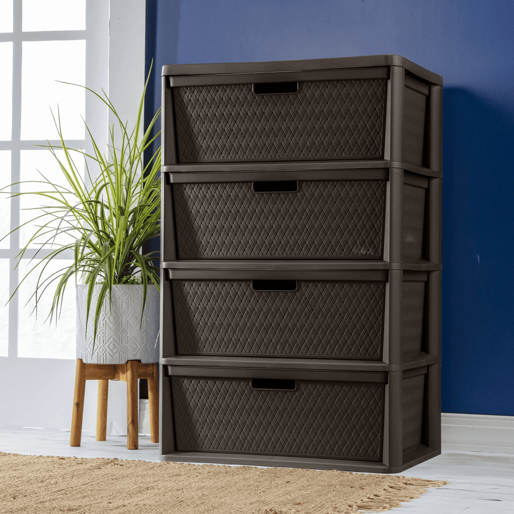 Four-Drawer Cross-Weave Storage Tower