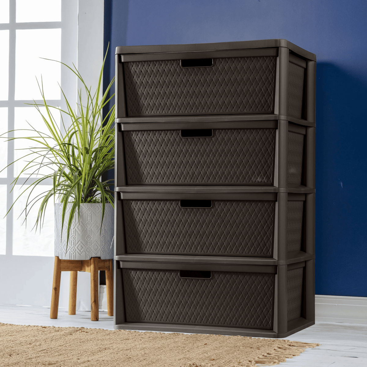 Four-Drawer Cross-Weave Storage Tower