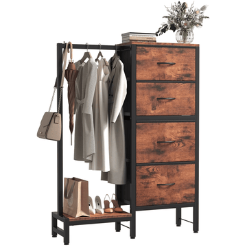Reversible Four-Drawer Dresser with Hanging Rack and Shoe Space