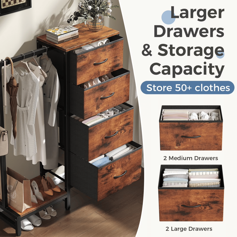 Reversible Four-Drawer Dresser with Hanging Rack