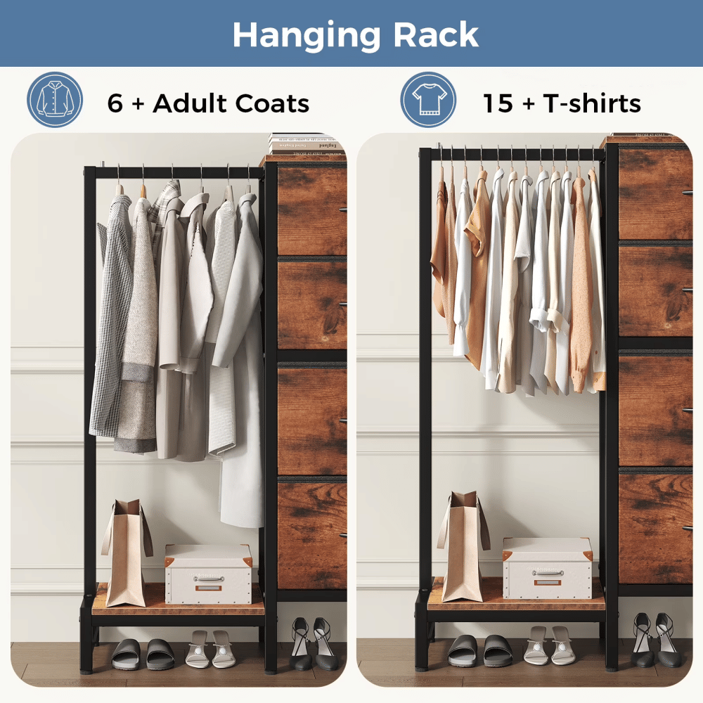 Reversible Four-Drawer Dresser with Hanging Rack