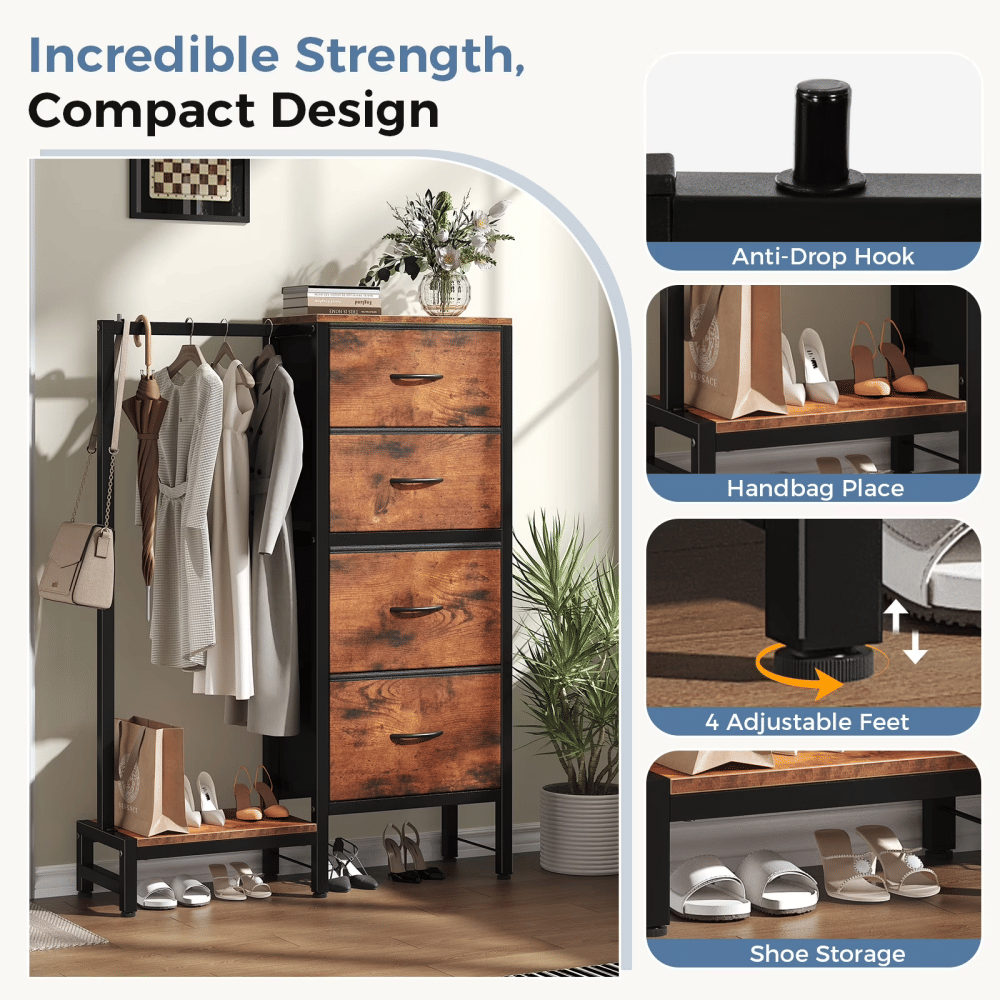 Reversible Four-Drawer Dresser with Hanging Rack