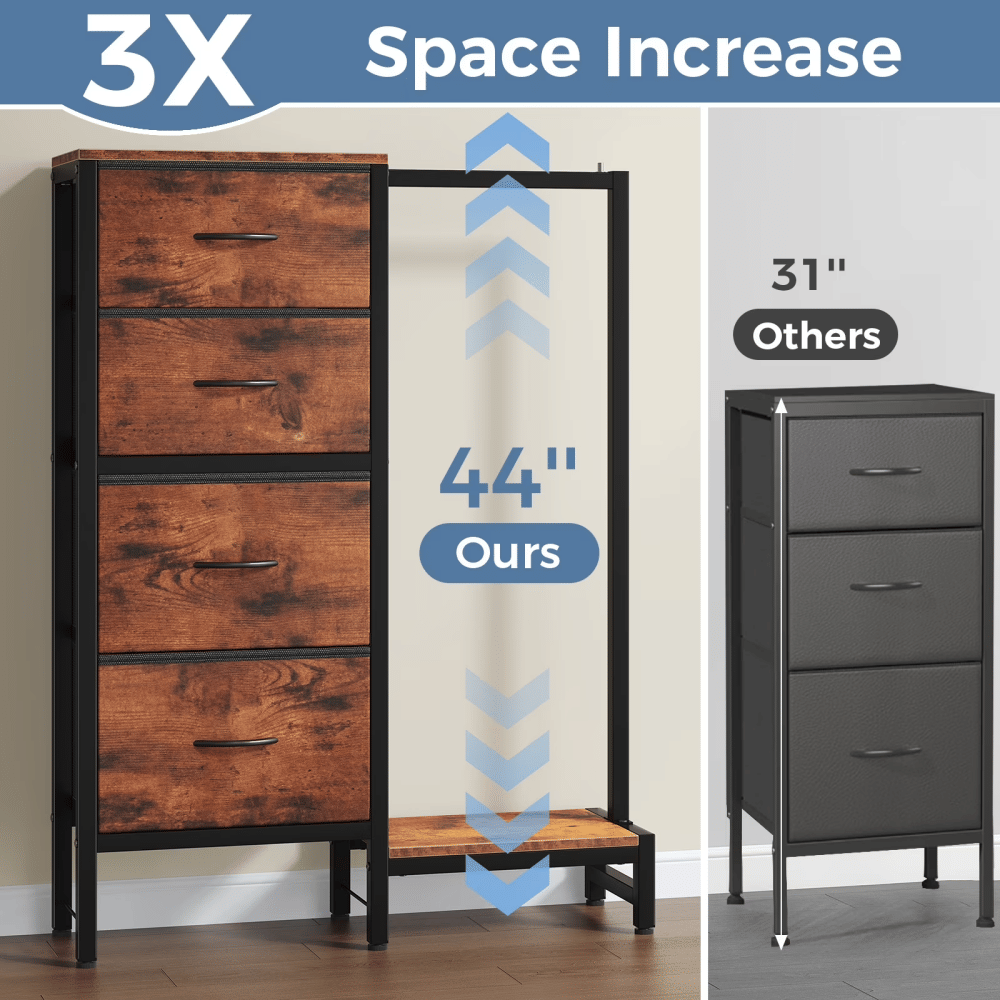 Reversible Four-Drawer Dresser with Hanging Rack