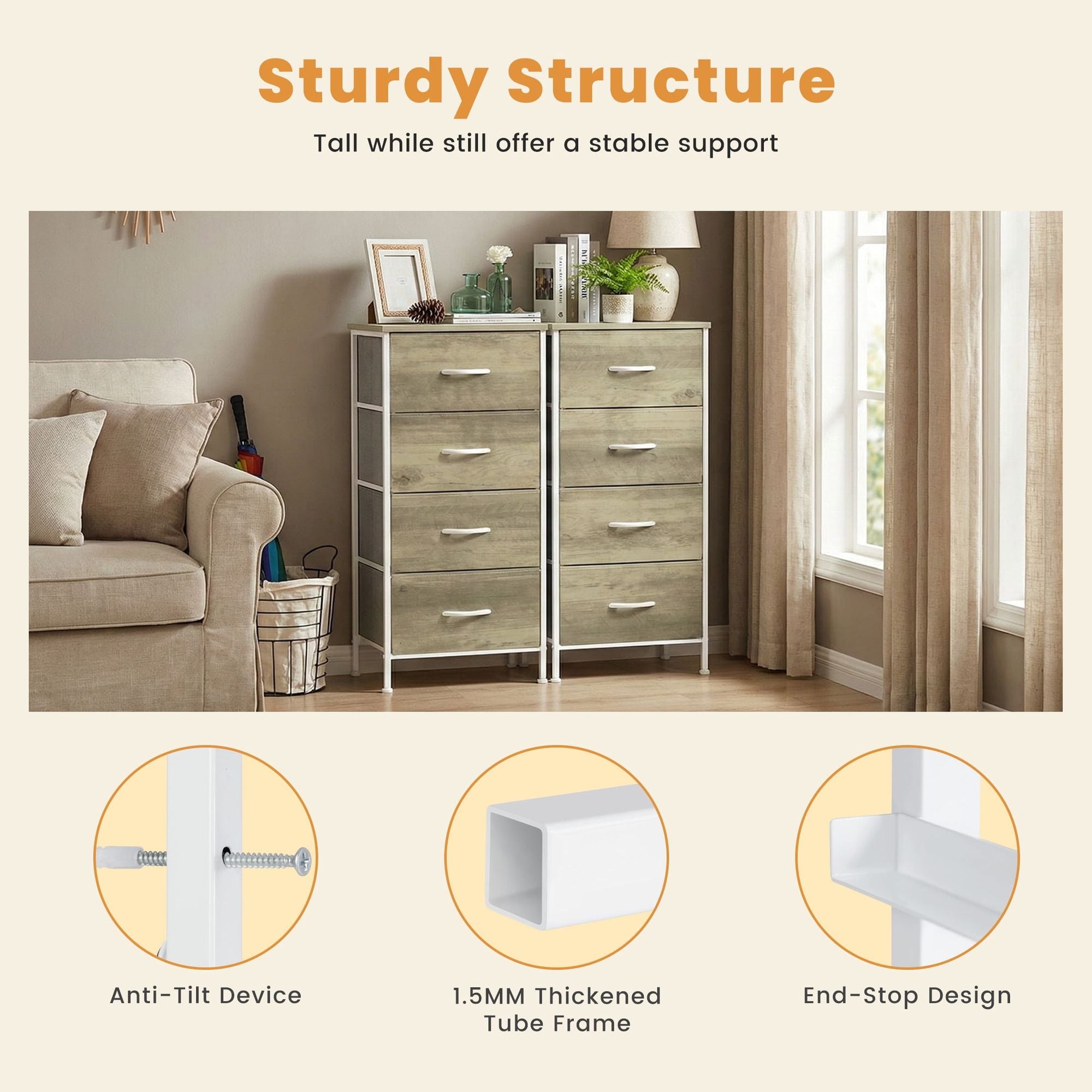 Four-Drawer Dresser for Clothing and Bedside Storage