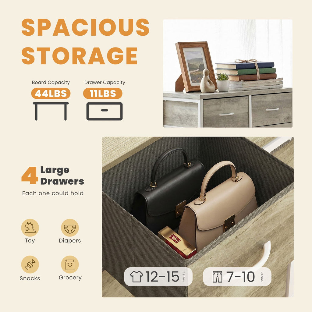 Four-Drawer Dresser for Clothing and Bedside Storage