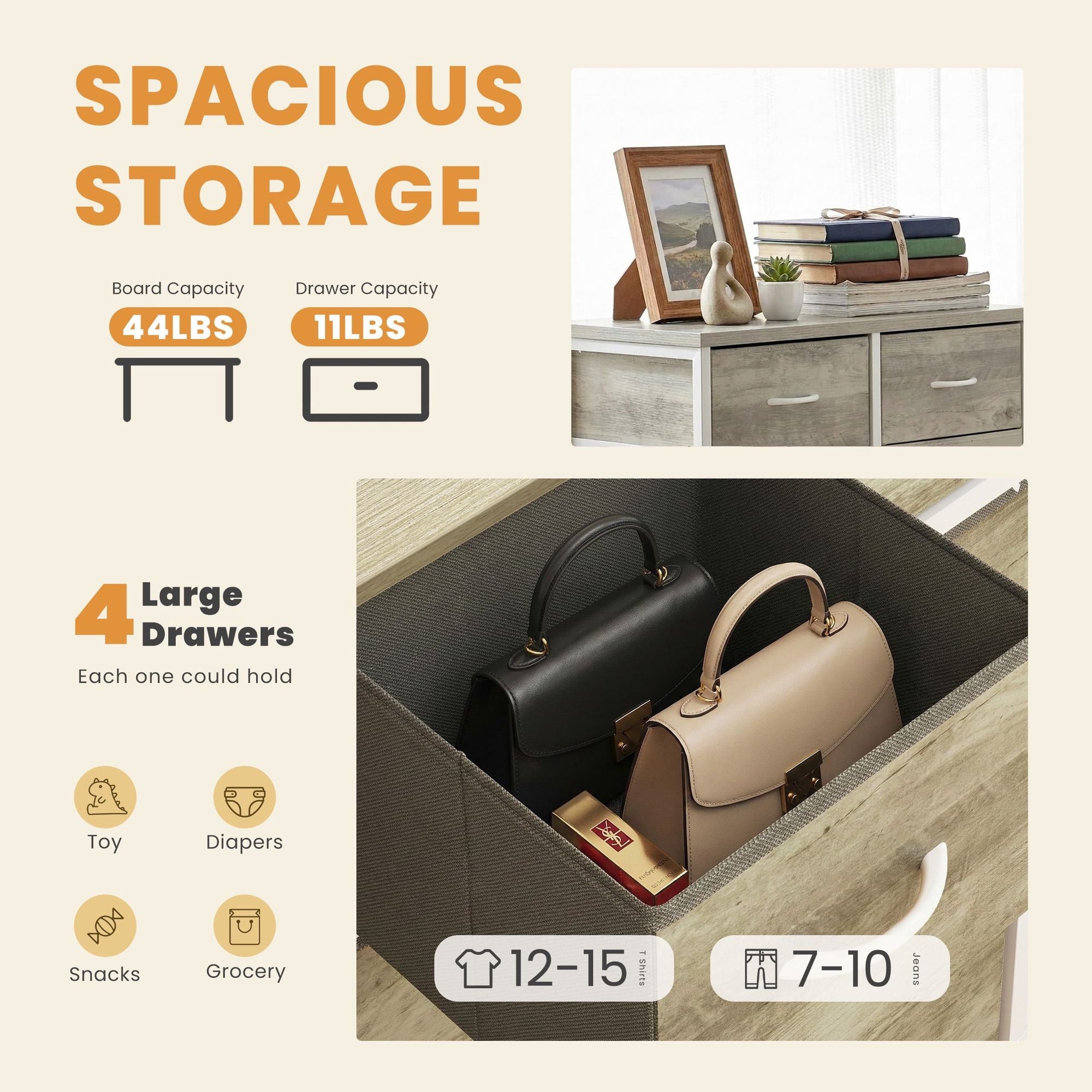Four-Drawer Dresser for Clothing and Bedside Storage