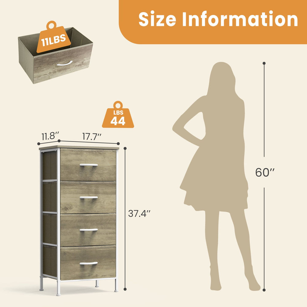 Four-Drawer Dresser for Clothing and Bedside Storage