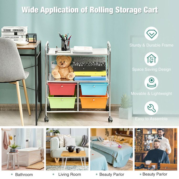 4-Drawer Rolling Storage Cart with 2 Shelves for Office, Home, or Garage