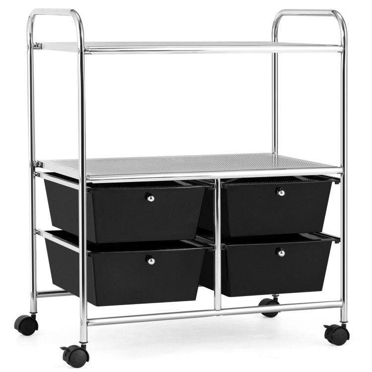 4-Drawer Rolling Storage Cart with 2 Shelves for Office, Home, or Garage