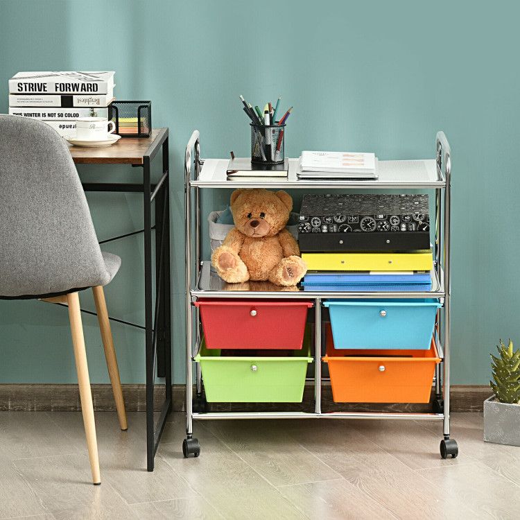 4-Drawer Rolling Storage Cart with 2 Shelves for Office, Home, or Garage