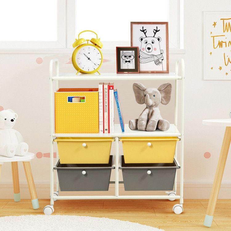 4-Drawer Rolling Storage Cart with 2 Shelves for Office, Home, or Garage
