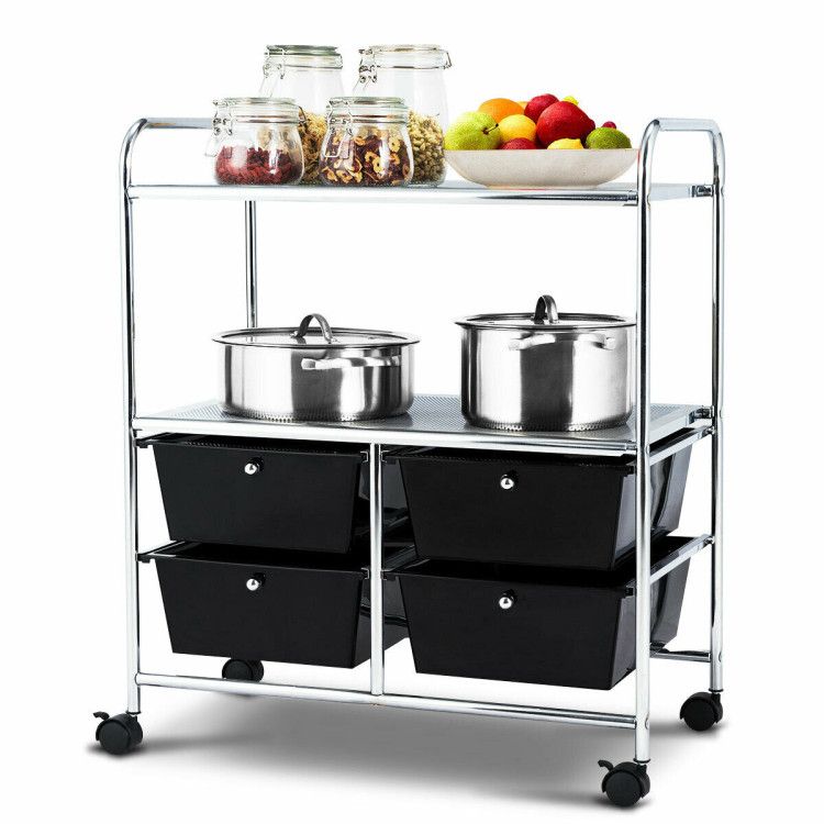 4-Drawer Rolling Storage Cart with 2 Shelves for Office, Home, or Garage