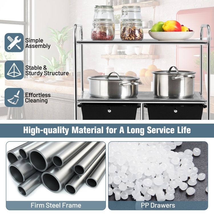 4-Drawer Rolling Storage Cart with 2 Shelves for Office, Home, or Garage
