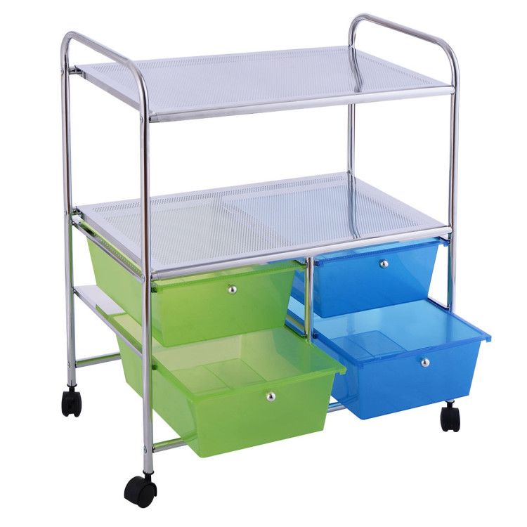 4-Drawer Rolling Storage Cart with 2 Shelves for Office, Home, or Garage