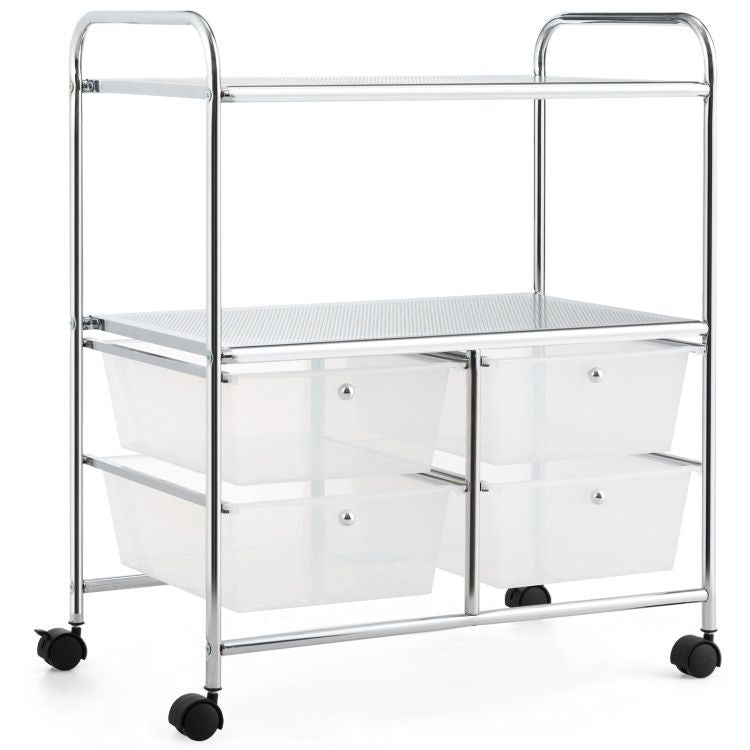 4-Drawer Rolling Storage Cart with 2 Shelves for Office, Home, or Garage