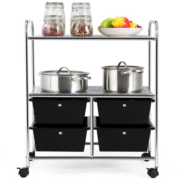 4-Drawer Rolling Storage Cart with 2 Shelves for Office, Home, or Garage