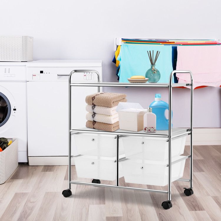 4-Drawer Rolling Storage Cart with 2 Shelves for Office, Home, or Garage