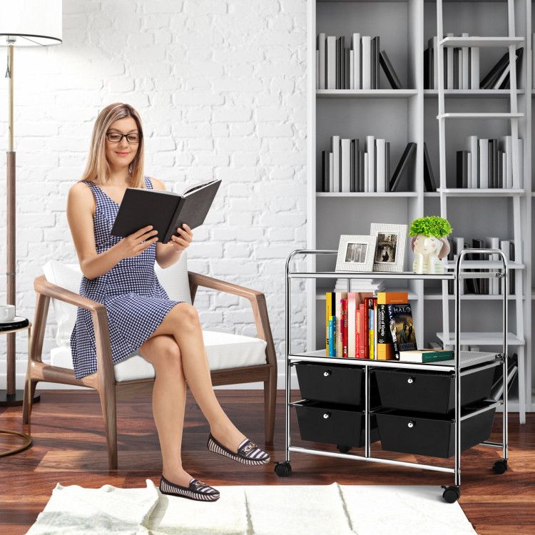 4-Drawer Rolling Storage Cart with 2 Shelves for Office, Home, or Garage