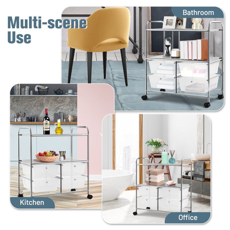 4-Drawer Rolling Storage Cart with 2 Shelves for Office, Home, or Garage