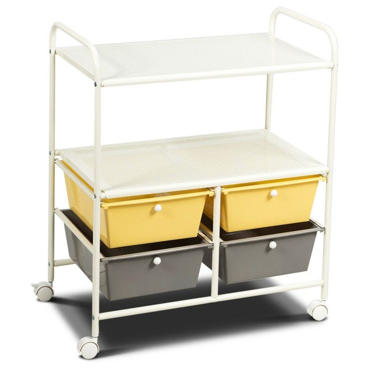 4-Drawer Rolling Storage Cart with 2 Shelves for Office, Home, or Garage