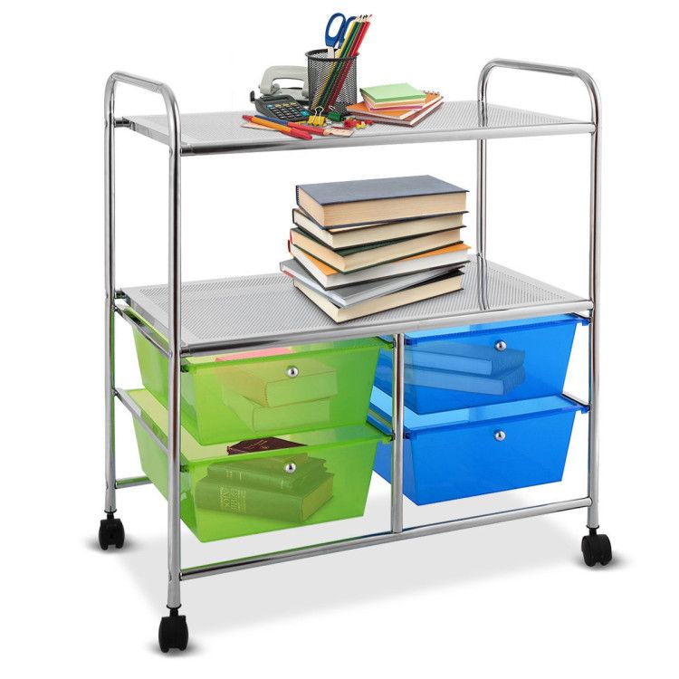4-Drawer Rolling Storage Cart with 2 Shelves for Office, Home, or Garage