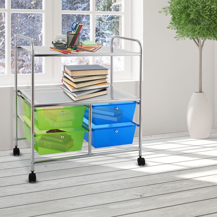 4-Drawer Rolling Storage Cart with 2 Shelves for Office, Home, or Garage