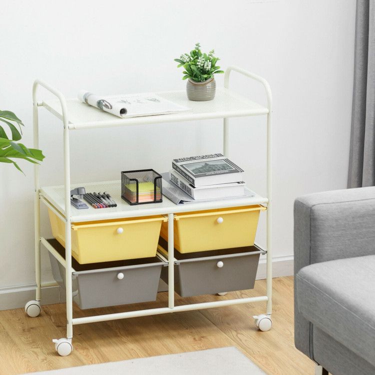 4-Drawer Rolling Storage Cart with 2 Shelves for Office, Home, or Garage