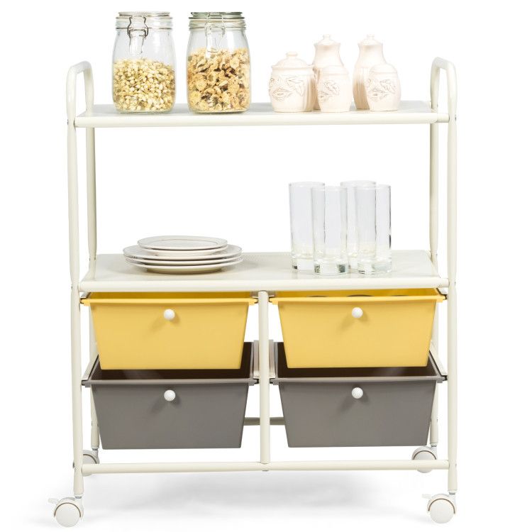 4-Drawer Rolling Storage Cart with 2 Shelves for Office, Home, or Garage