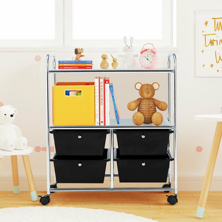 4-Drawer Rolling Storage Cart with 2 Shelves for Office, Home, or Garage