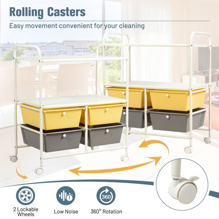 4-Drawer Rolling Storage Cart with 2 Shelves for Office, Home, or Garage