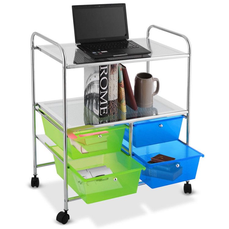 4-Drawer Rolling Storage Cart with 2 Shelves for Office, Home, or Garage