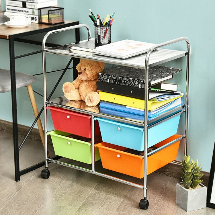 4-Drawer Rolling Storage Cart with 2 Shelves for Office, Home, or Garage