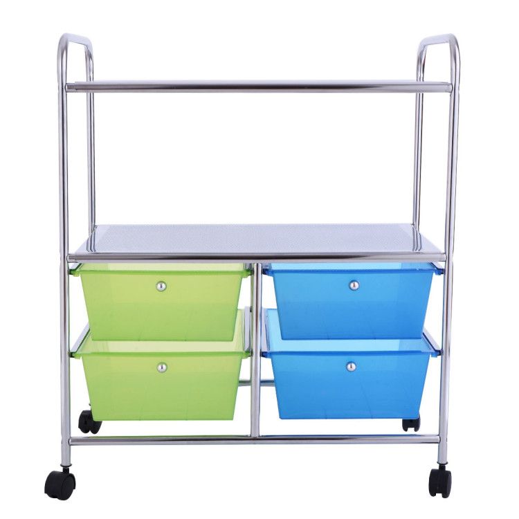 4-Drawer Rolling Storage Cart with 2 Shelves for Office, Home, or Garage