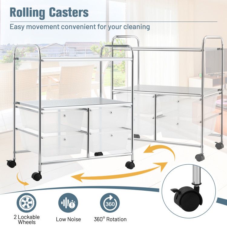 4-Drawer Rolling Storage Cart with 2 Shelves for Office, Home, or Garage