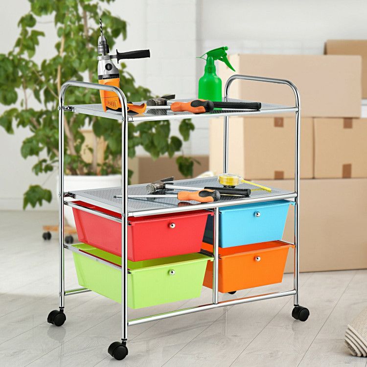 4-Drawer Rolling Storage Cart with 2 Shelves for Office, Home, or Garage