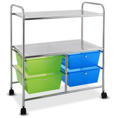 4-Drawer Rolling Storage Cart with 2 Shelves for Office, Home, or Garage