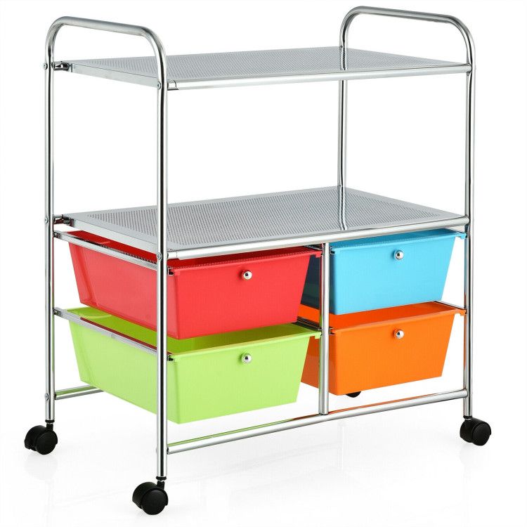 4-Drawer Rolling Storage Cart with 2 Shelves for Office, Home, or Garage