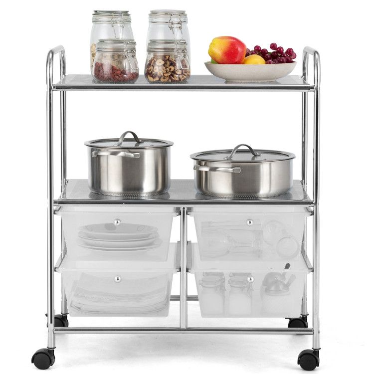 4-Drawer Rolling Storage Cart with 2 Shelves for Office, Home, or Garage