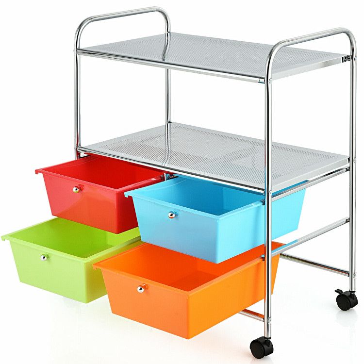 4-Drawer Rolling Storage Cart with 2 Shelves for Office, Home, or Garage