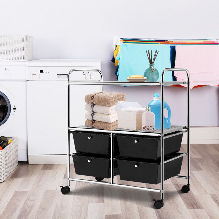 4-Drawer Rolling Storage Cart with 2 Shelves for Office, Home, or Garage