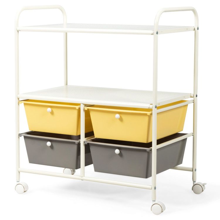 4-Drawer Rolling Storage Cart with 2 Shelves for Office, Home, or Garage