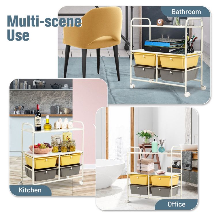 4-Drawer Rolling Storage Cart with 2 Shelves for Office, Home, or Garage