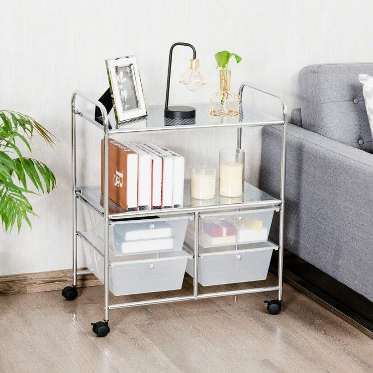 4-Drawer Rolling Storage Cart with 2 Shelves for Office, Home, or Garage